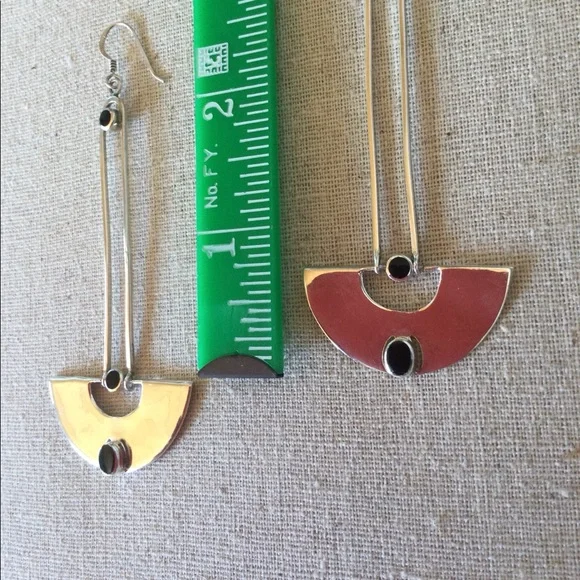 Vintage Native American - Dangle Black Onyx & 925 Silver Earrings - Picture 6 of 7